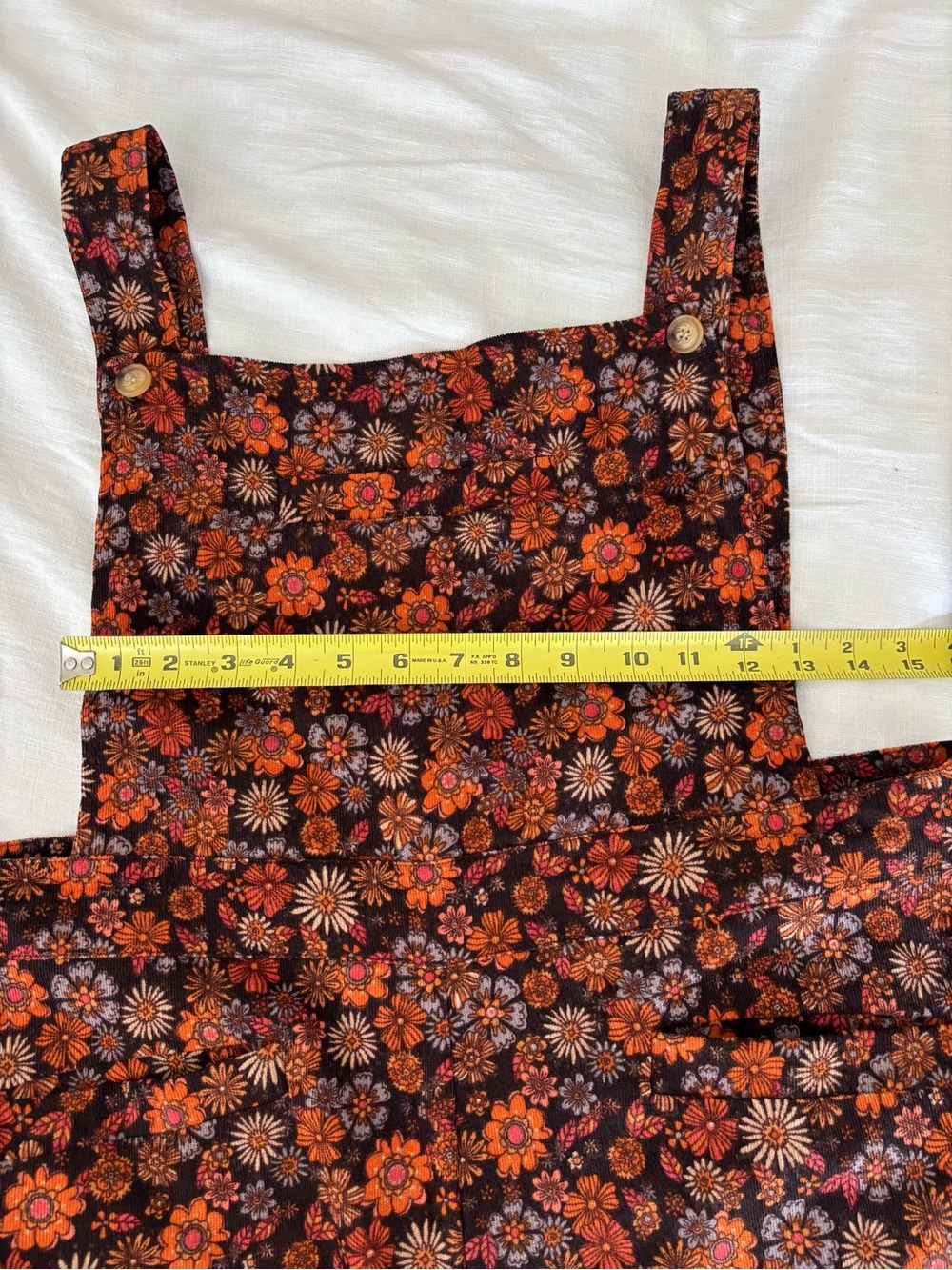 Floral Print Wide-Leg Overalls - Orange Floral Corduroy - Picture 6 of 16